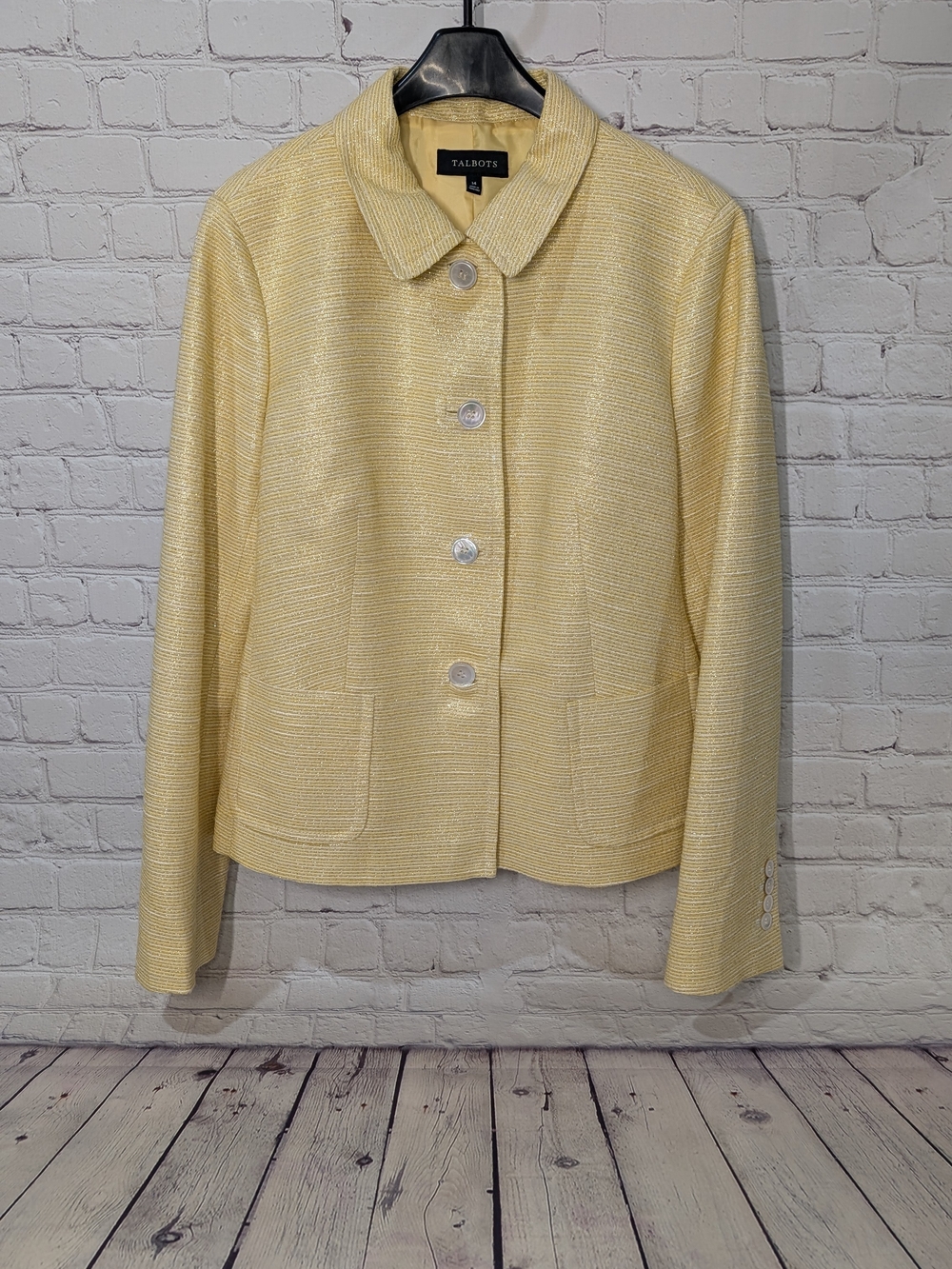 Talbots Light Yellow Tweed Button Front Blazer